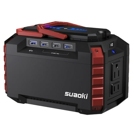 - SUAOKI Portable Power Station 150Wh Quiet Gas Free Solar Generator QC3.0 UPS Lithium Power Supply with Dual 110V AC Outlet, 4 DC Ports, 4 USB Ports, LED Flashlights for Camping Travel CPAP Emergency
