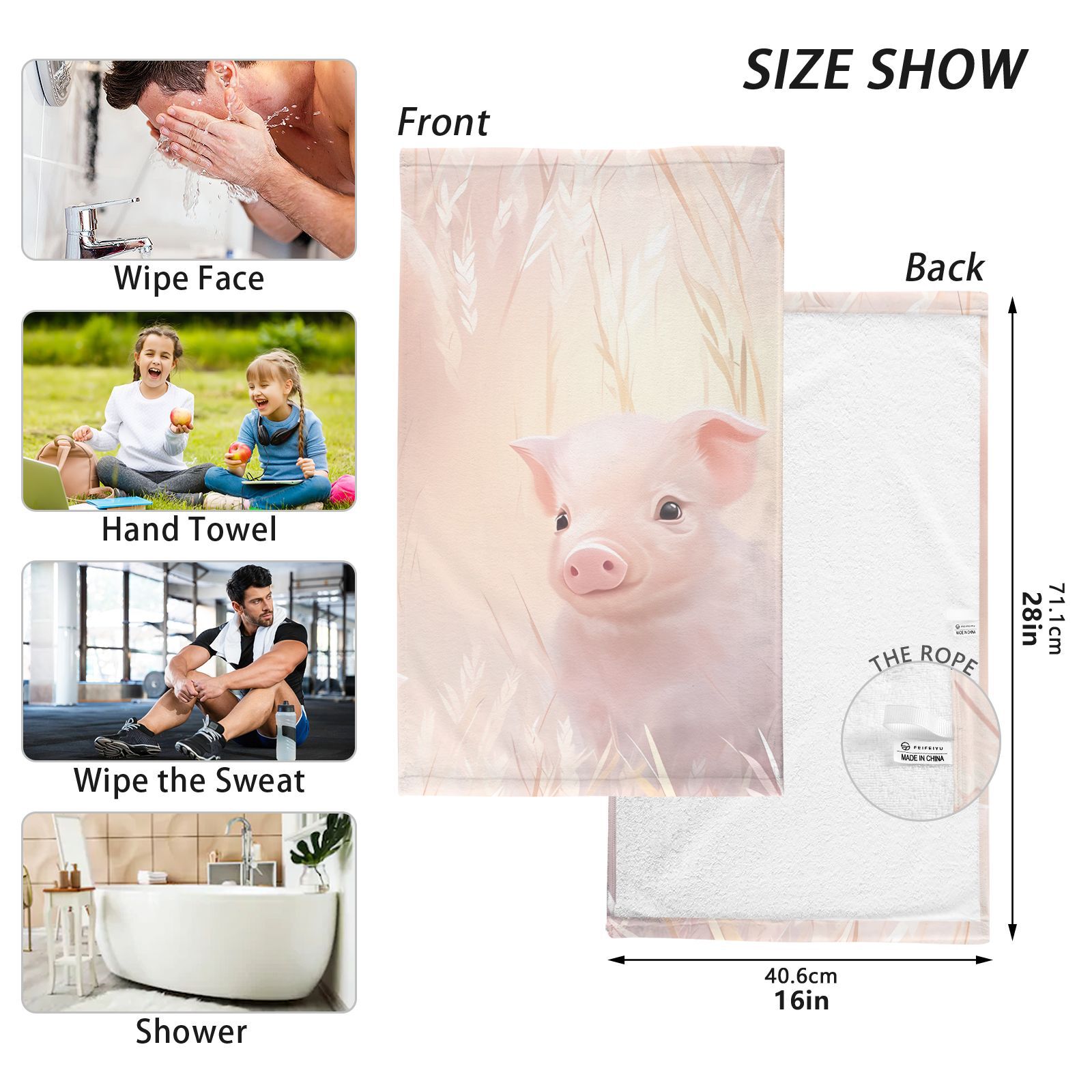 Piggies Pig Wheet Hand Towel Bath Towels Face Towels Cotton Absorbent for Home Hotel Spa Swimming Yoga Sports Decorative Towel Set of 2