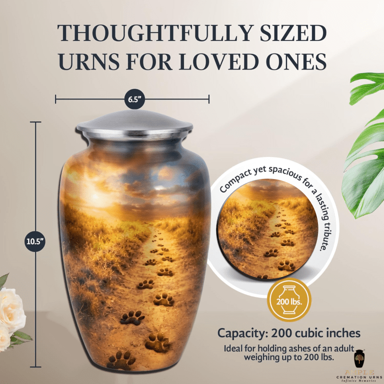 Large Dog Cremation Urn Paw Prints Trail Design Pet Ashes Aluminum Urn Secure Lid