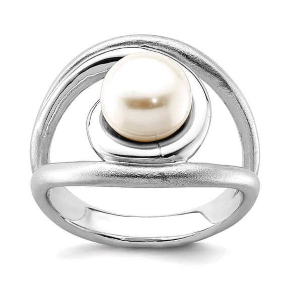 925 Sterling Silver Rhodium Plated Satin Polished 8-9mm Button Freshwater Cultured Pearl Ring Size 6 Ring for Women