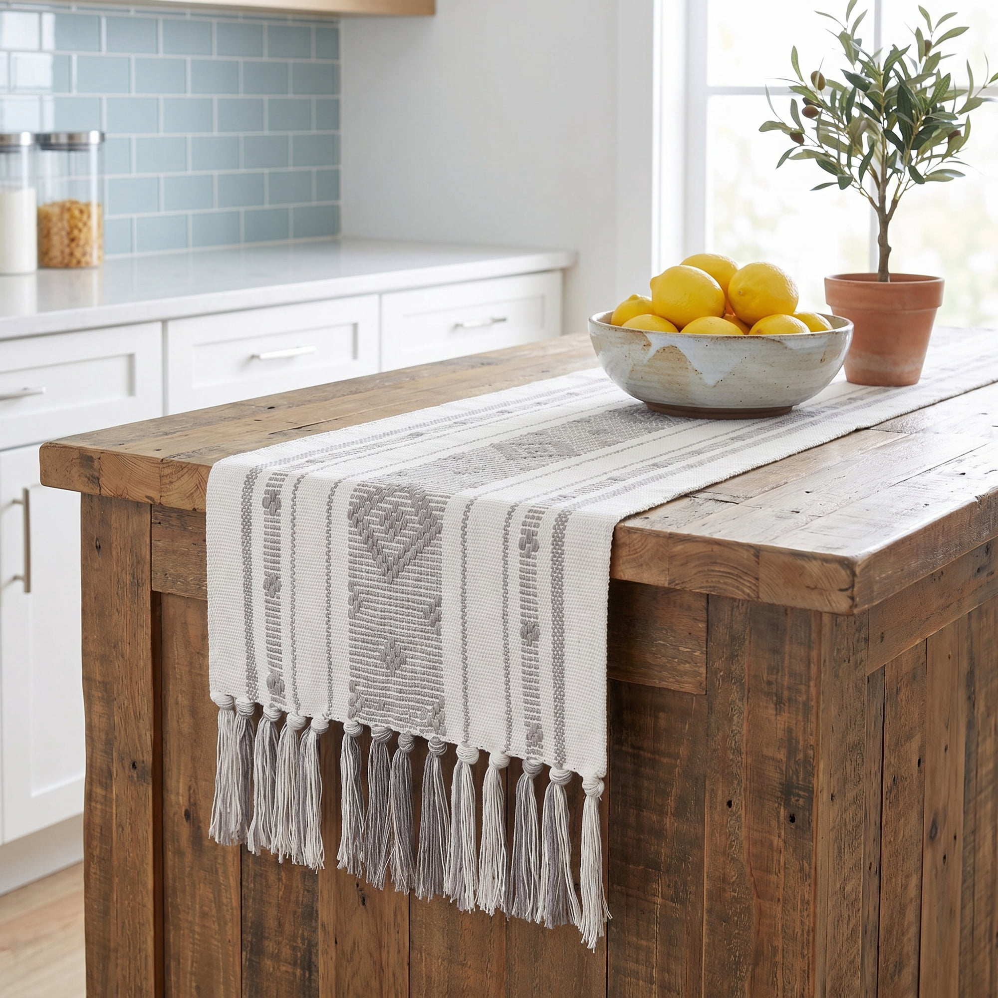 Unique Bargains Decorative Durable Washable Cotton Kitchen Runner Light Gray 13.8" x 70.9"