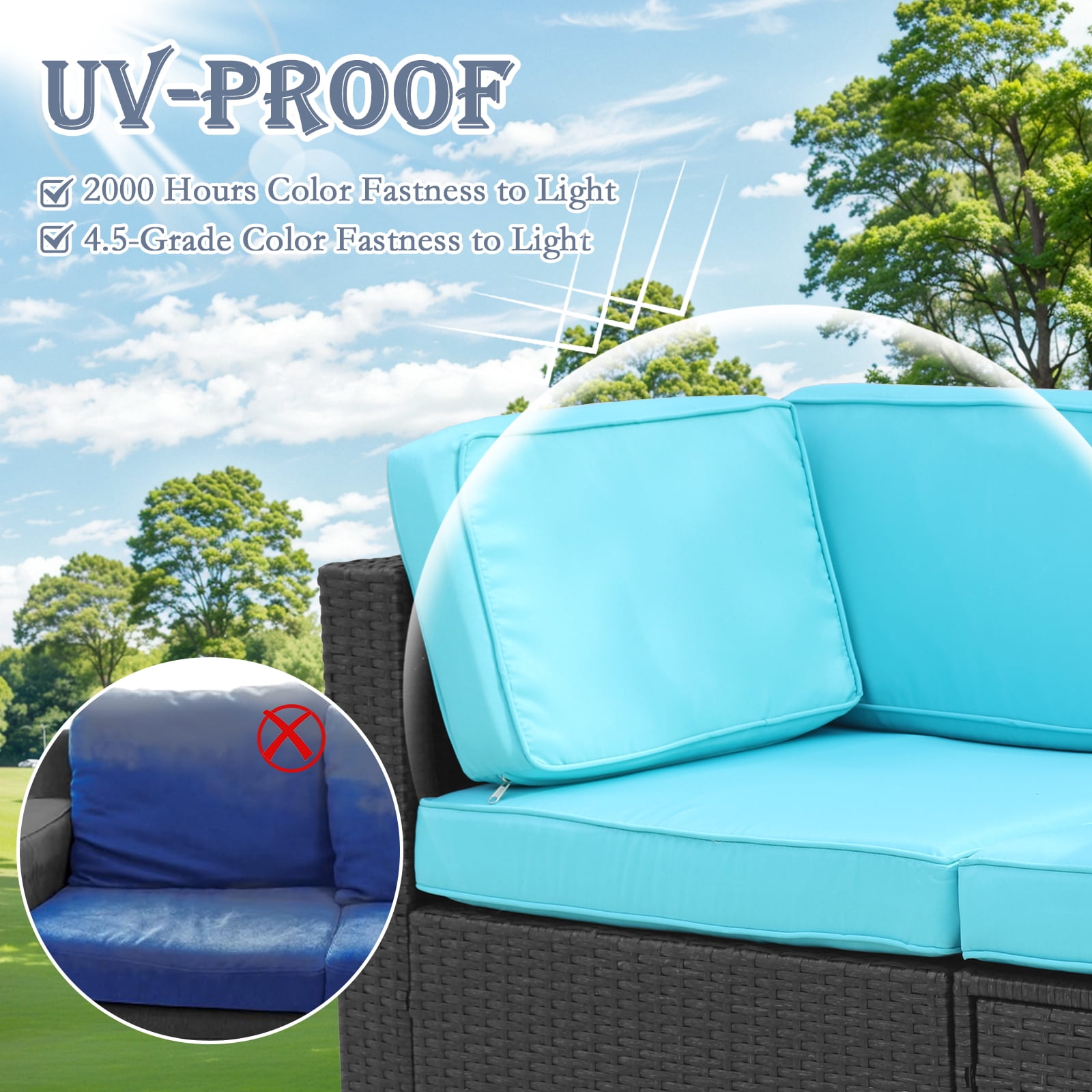 FKS LIFE 11 Pack Outdoor Patio Cushion Covers, Water Resistant Fade Resistant Washable Furniture Slipcovers for Sofa and Chairs,Cyan
