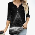 thumbnail image 4 of Womens Christmas 3/4 Sleeve Tops with Buttons V Neck Graphic Tshirts Printed Holiday Outfits Cute Tee Shirts (XL, Black A), 4 of 7