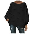 thumbnail image 2 of Sweaters for Women 2025 Hollow Out Crochet Irregular Hem Batwing Boat Neck Jumper Tops Womens Pullover Sweaters, 2 of 5
