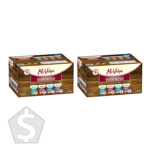 Miss Vickie’s Assorted Kettle Cooked Potato Chips Variety Pack, 36 × 24 g (Pack of 2), 72 Snack Bags Total