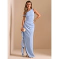 thumbnail image 3 of Blue One Shoulder Ruched Wrap Maxi Dress With Asymmetrical Ruffle Hem And Draped Detail, 3 of 7