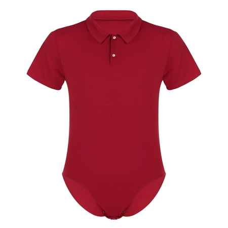 Alvivi Mens Cotton Short Sleeve Solid Color One-piece Thong Bodysuit Leotard Romper Red 3XL