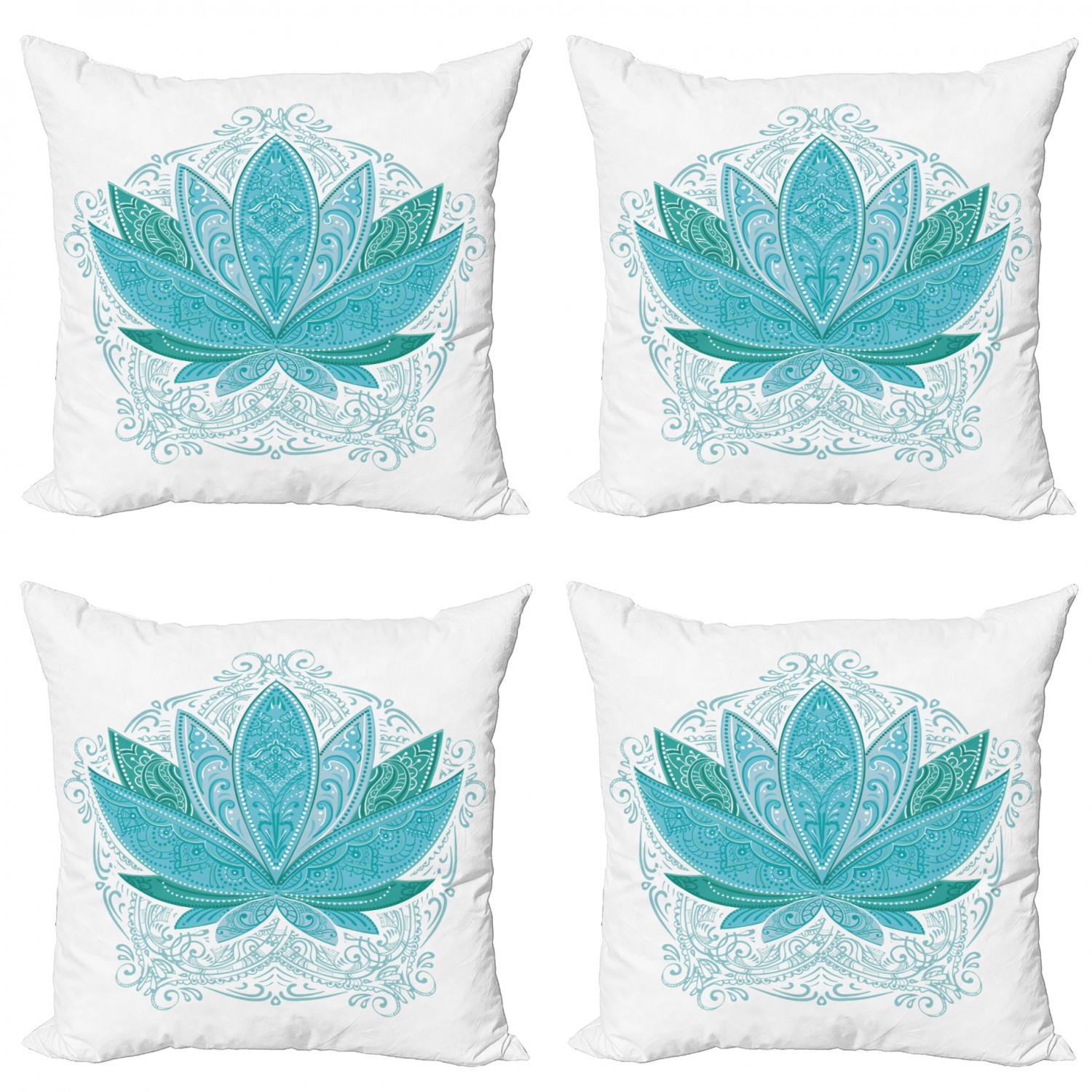 Lotus Throw Pillow Cushion Case Pack of 4, Flower Bloom Ornaments
