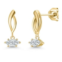 Gem Stone King 10K Yellow Gold White Moissanite Dangle Earrings for Women | 0.46 Cttw | Gemstone Birthstone | Marquise 6X3MM