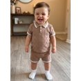 thumbnail image 4 of BemeyourBBs 2Pcs Toddler Baby Boy Summer Outfits Infant Baby Boys Summer Clothes Short Sleeve Lapel Collar Solid Color Jacquard Shirt Tops and Elastic Waist Shorts Set, 4 of 9