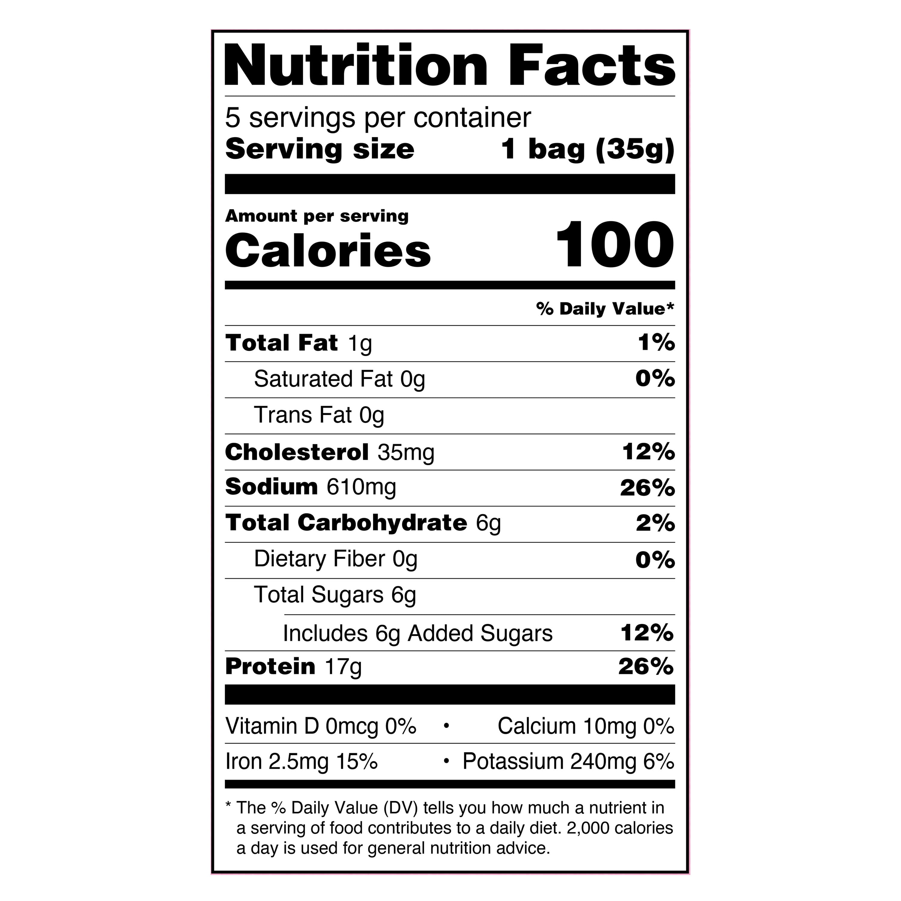 Great Value Original Beef Jerky, 5 Packs, 1.25 oz Each