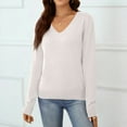 thumbnail image 5 of Women's Casual V-Neck Sweater Base Layer Knitted Long Sleeve Solid Color Top for Fall Winter Versatile Basics,White,XL, 5 of 7