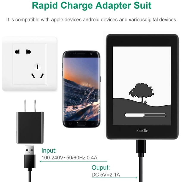 Chargeur rapide Kindle Fire, adaptateur secteur mural USB KEAIDUO 5V 2A  avec câble micro USB de 10 pieds pour Kindle Fire HD, Fire 7 8 10 