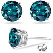 IPARIS Paris Jewelry 10k White Gold Alexandrite 3 Carat Round Stud Earrings