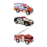 3-In-1 Emergency Vehicle Toy Playset for Kids, Fire Truck, Police Car ...