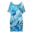 thumbnail image 3 of Blue Hibiscus Watercolor Women's Off The Shoulder Ruffles Summer Wedding Guest Loose Casual Party Beach Dress, 3 of 9