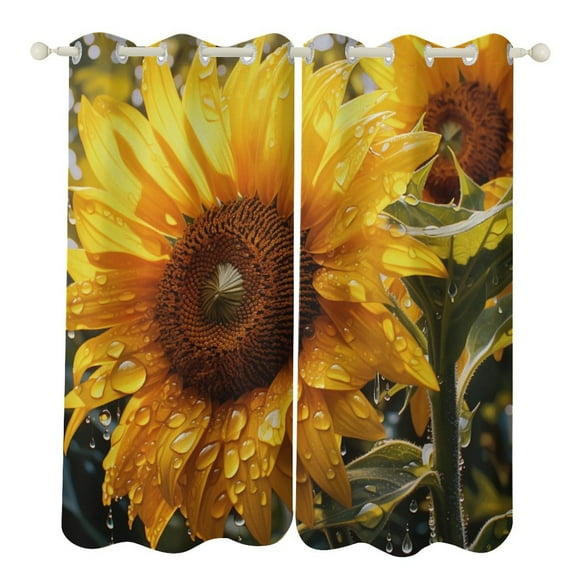 Sunflower 2 Panel Curtain Set, Watercolor Painting Window Treatment Living Room Bedroom Decor