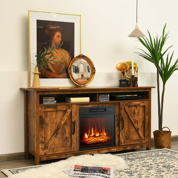 Gymax 60 Industrial Fireplace TV Stand W 18 1400W Electric