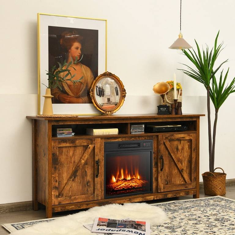 Gymax Modern 60'' Industrial Fireplace TV Stand with Remote
