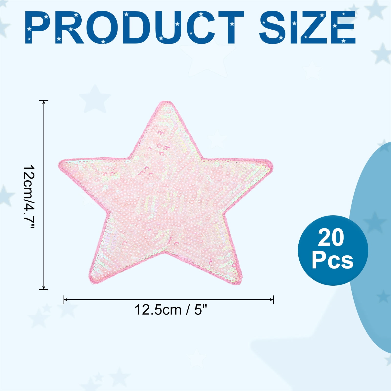 Uxcell Sequin Star Iron on Patches, Embroidery Sequin Patches for Clothing Repair Backpack Shoes Decorations Pink 5 in