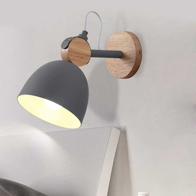 Aplique de madera, aplique de pared moderno para interior, de metal y madera, color gris, con bisel orientable, 1 casquillo E27, máximo 40 vatios, bombilla no incluida
