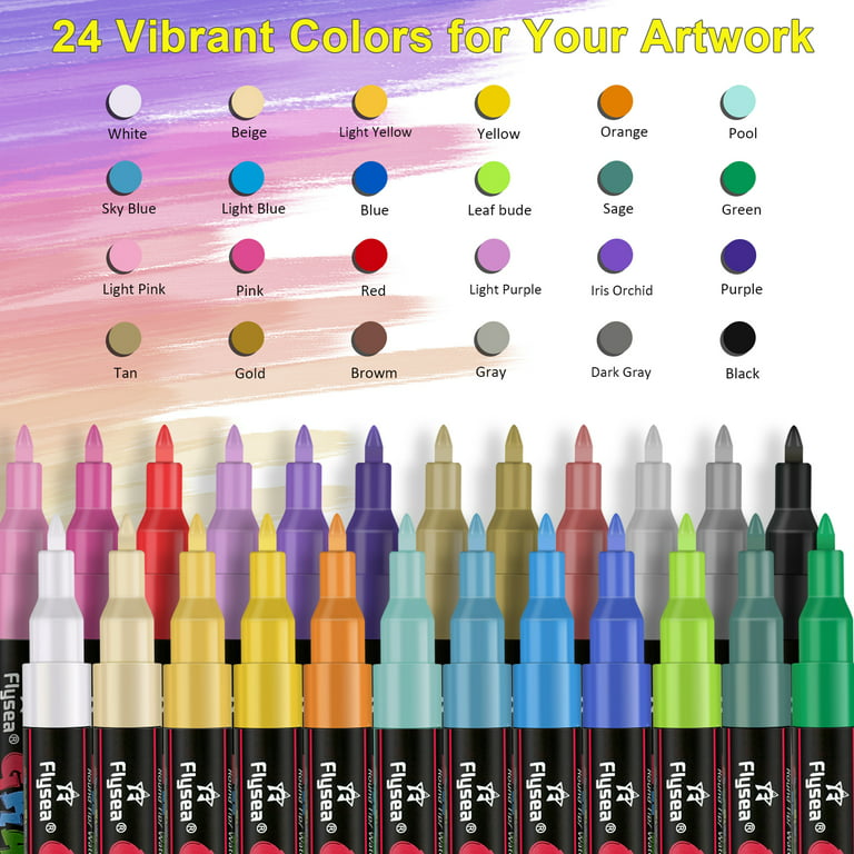 24 Colors Acrylic Paint Marker Pens, Premium Extra Fine Point Acrylic Paint  Pens for Wood, Canvas, Stone, Rock Painting, Glass, Ceramic Surfaces, DIY