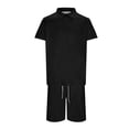 thumbnail image 4 of KKBOTIVE Mens Outfit 2 Piece Set Solid Color Round Neck Short Sleeved T Shirt Set Summer Mens Sweatsuits Black Size XXXXXL, 4 of 5