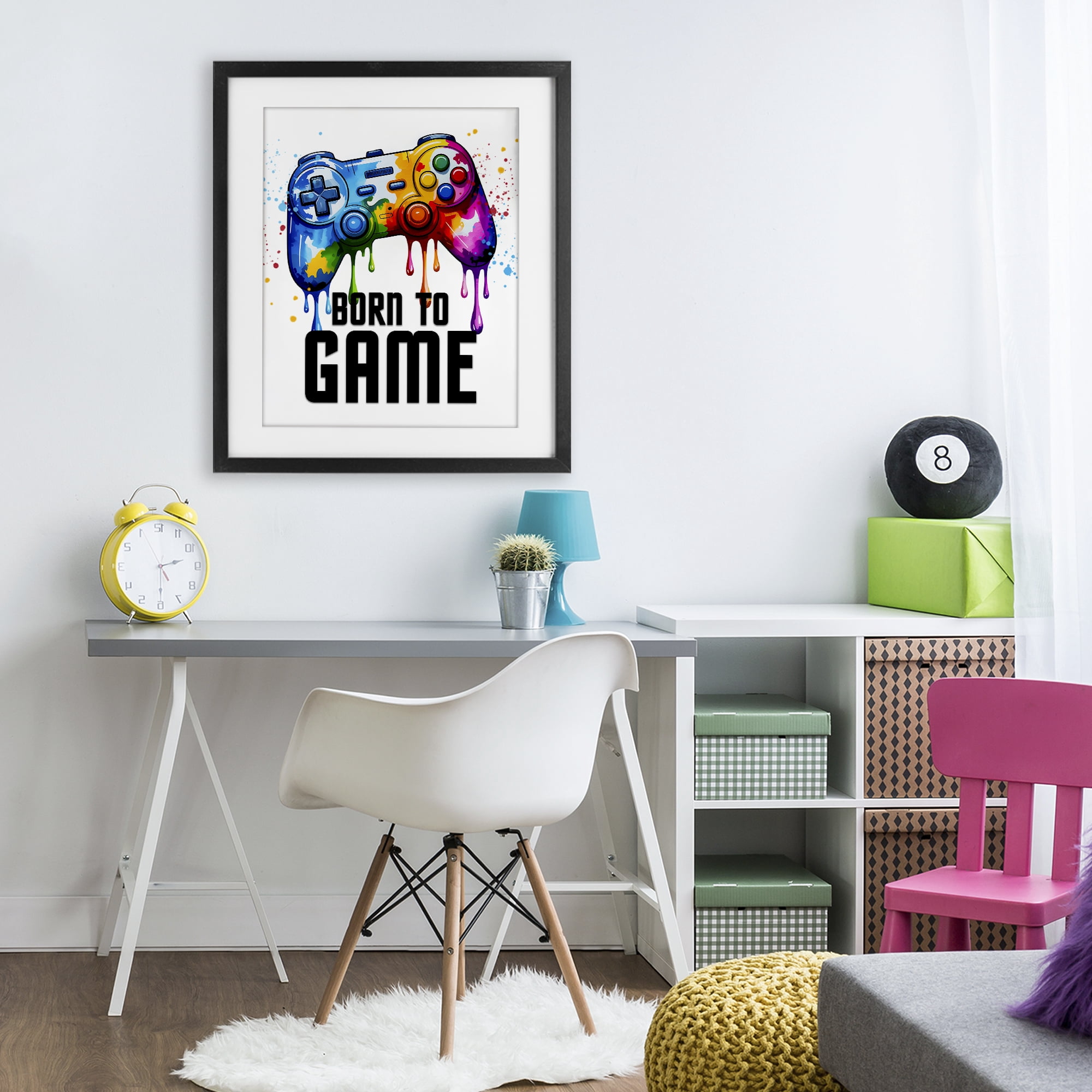 Stupell Industries Born To Game Splash Black Framed Print Under Glass, design by Kim Allen