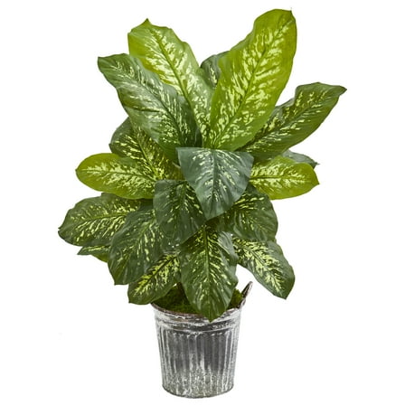 Nearly Natural 38” Dieffenbachia Artificial Plant in Vintage Metal Bucket (Real Touch)
