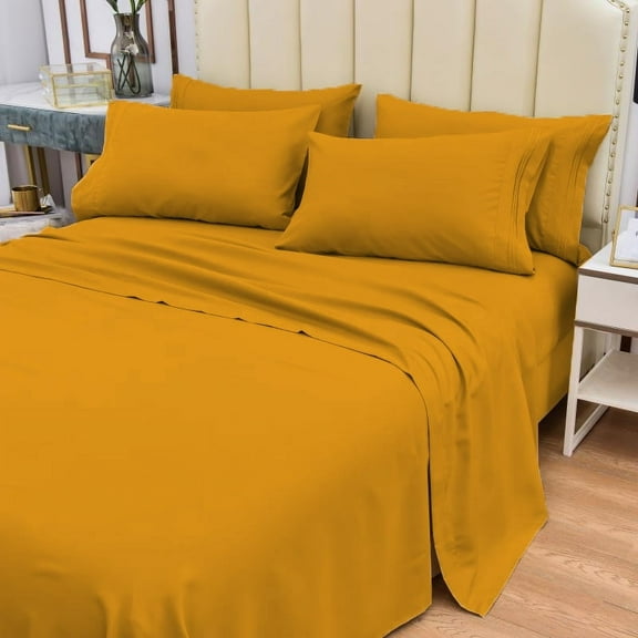 4 Piece Bamboo Sheets Set-Silky-Stronger Than Cotton Cool Sheets-Wrinkle Free-Deep Pockets 16"-Extremely Soft Bamboo Rayon Sheets-Twin XL,Gold