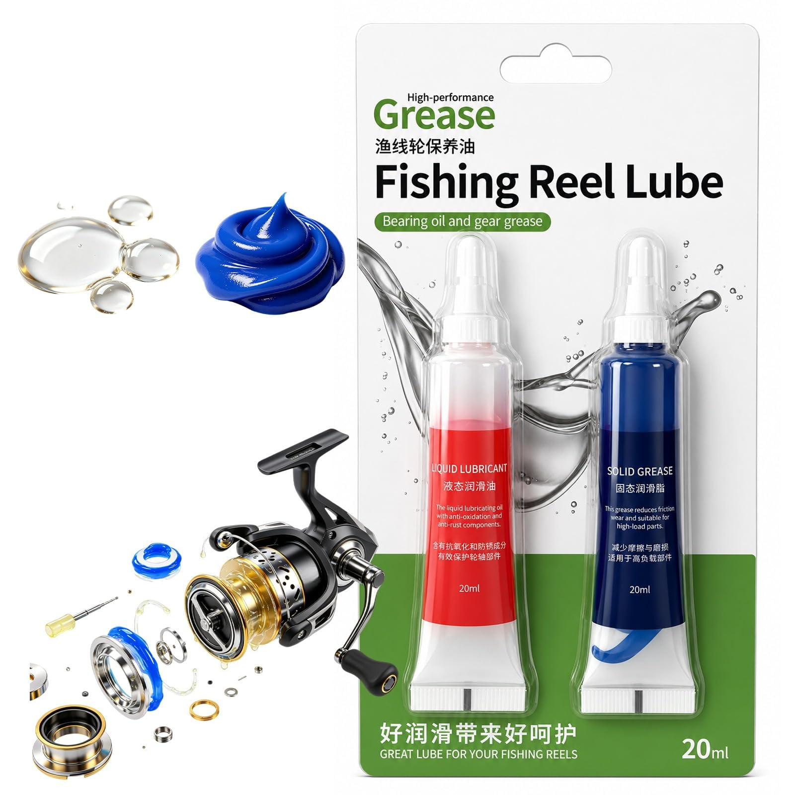 Fishing Reel Oil and Grease Kit Bearing Lubricant and Gear Grease for Fishing Reels Anti-Rust Reel Maintenance for Spinning Baitcaster and Conventional Reels