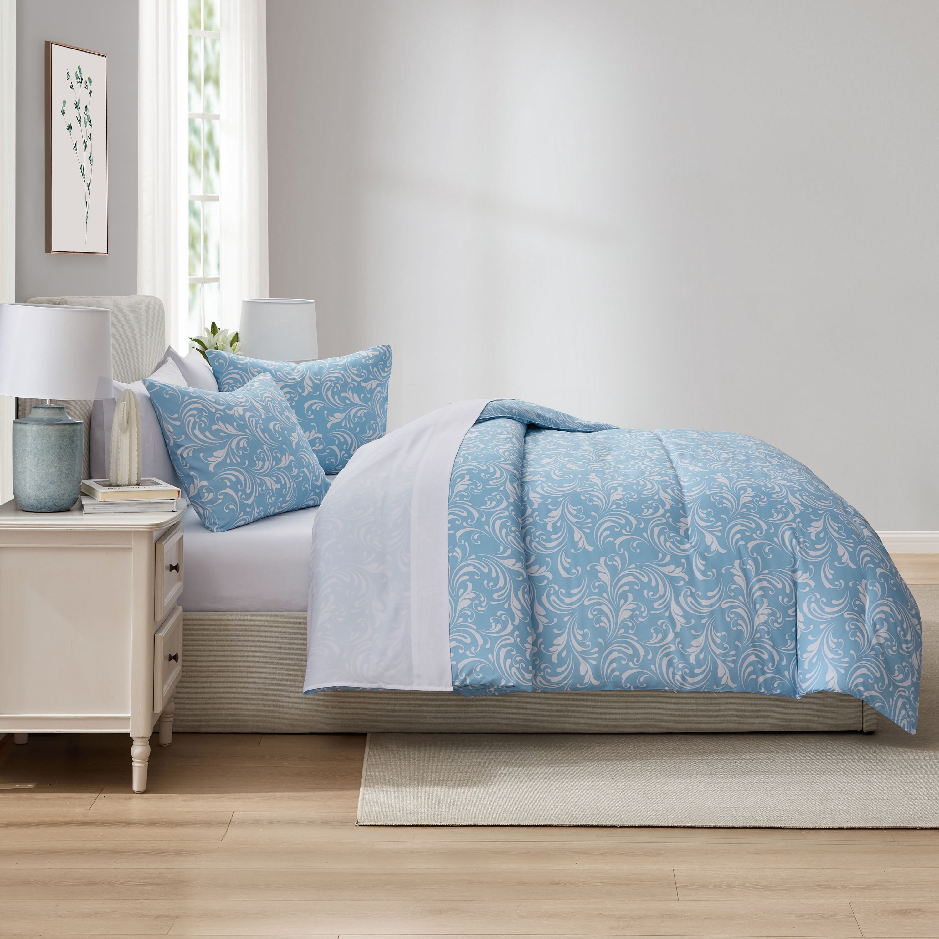 LammaLoe Full Size Comforter Set, 7 Piece Biomorphic Bed in a Bag Full, Bedding Comforter Set with Sheets, Modern Bed Set, Blue