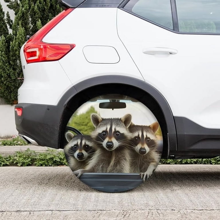 Colorful Raccoon Spare Tire Cover - Waterproof, UV Protection, Universal Fit For RV SUV Truck