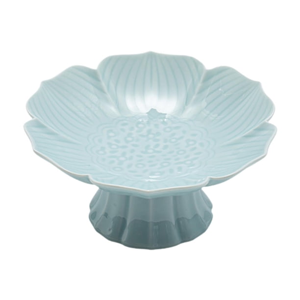 Cuenco con base de para servir pasteles y postres, soporte para frutas y verduras, cuenco decorativo, bandeja de frutas para mesa de comedor rosado azul