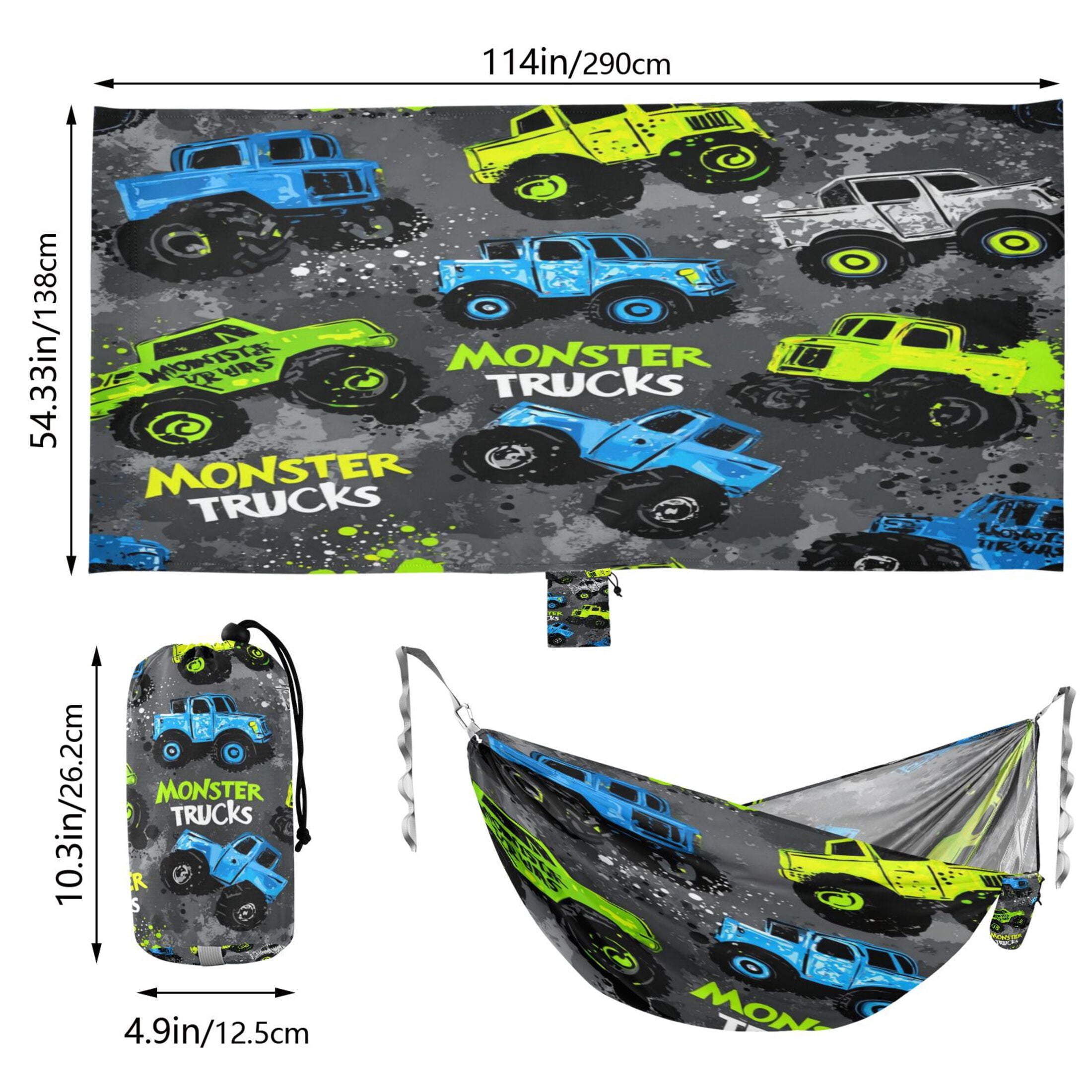 Hanging Hammock Portable Travel Camping For Outdooor Beach Camping Hiking Colorful Monster Trucks