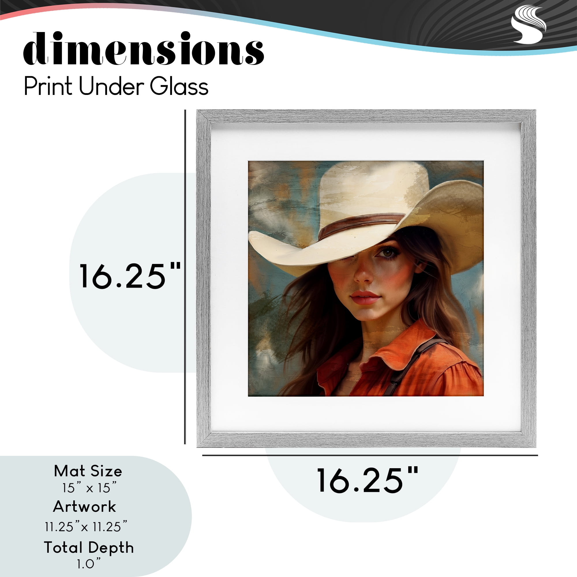 Cowgirl Gaze Beneath Hat Gray Framed Print Under Glass, design by Kim Allen