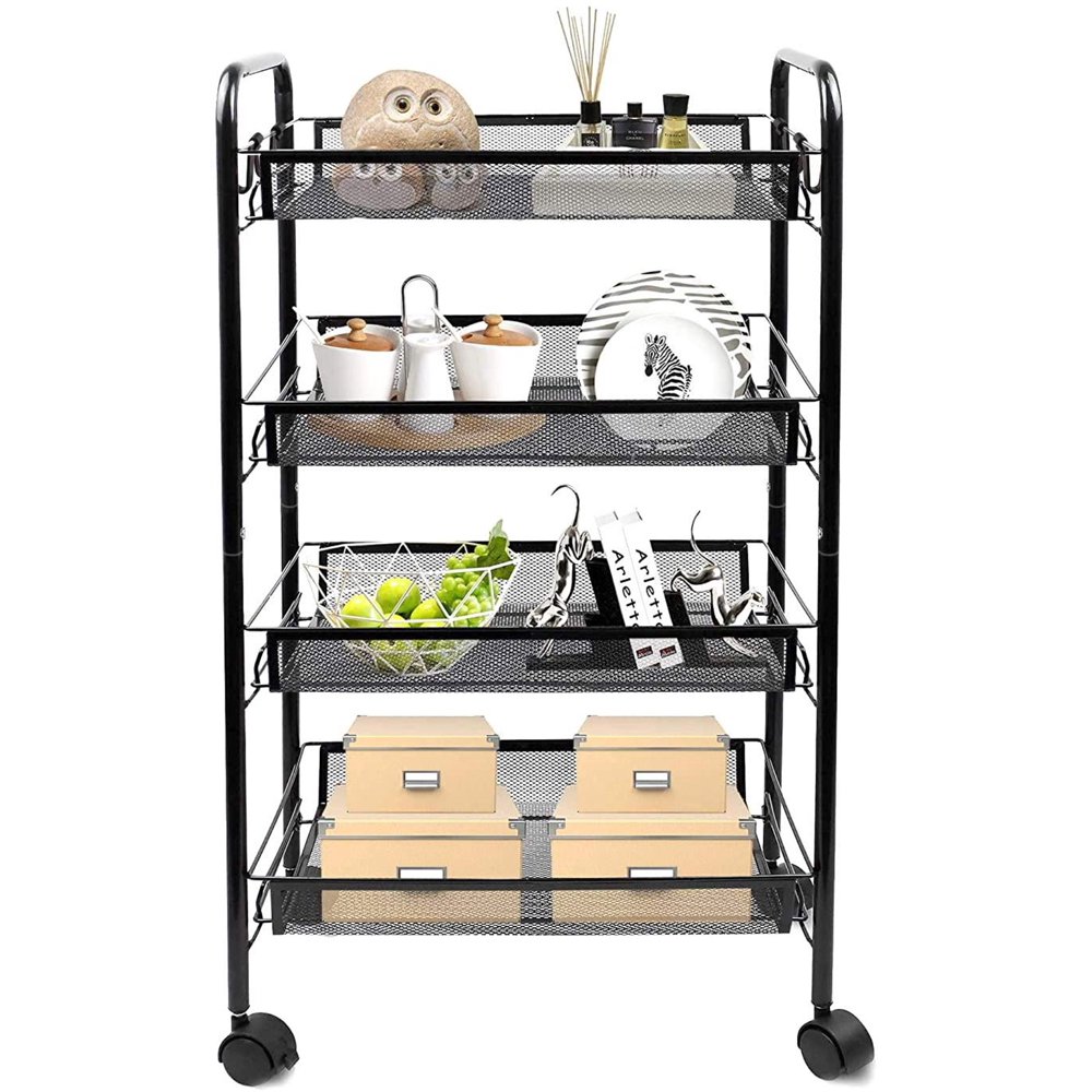 Storage Trolley Cart, 4 Tier Metal Rolling Utility Organizer Rack, Craft Art Cart, MultiPurpose