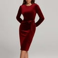 thumbnail image 3 of Efsteb Fall Fashion 2025 Long Sleeve Dress for Women High Waist Velvet Cocktail Dress Winter Wedding Guest Dress with Belt (Red,M), 3 of 8
