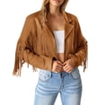thumbnail image 2 of Chaqueta PRETTYGARDEN de gamuza sintética marrón medio con flecos, 2 of 9