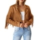 thumbnail image 2 of Chaqueta corta de gamuza sintética con flecos PRETTYGARDEN marrón talla S, 2 of 9