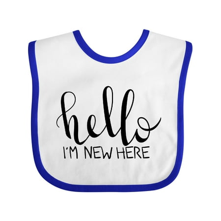 

Inktastic Hello I m New Here- Hand Drawn Type Gift Baby Boy or Baby Girl Bib