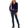 thumbnail image 2 of INSPIRE CHIC Women's Velvet Jacket Faux Flap Pocket Long Sleeves Button Front Casual Jacket S Dark Purple, 2 of 6