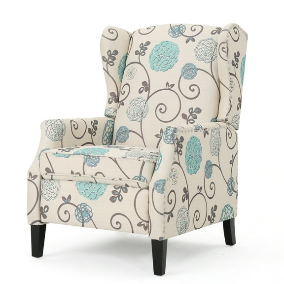 GDF Studio Westeros 26.5" Wing Back Fabric Recliner, White and Blue