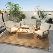 Rectangle Outdoor Coffee Table Aluminum Patio Table Modern Accent Table Waterproof Rustproof for Balcony Deck Backyard Porch, Brown