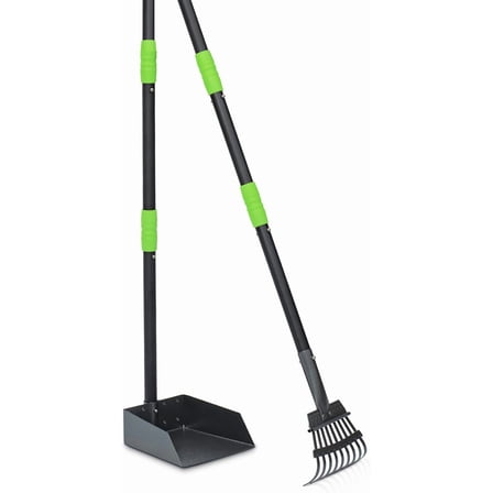 Niubya Pooper Scooper for Dogs, Metal Poop Scooper Tray and Rake Set with Adjustable Long Handle, Dog Pooper Scooper for Pet Waste Removal