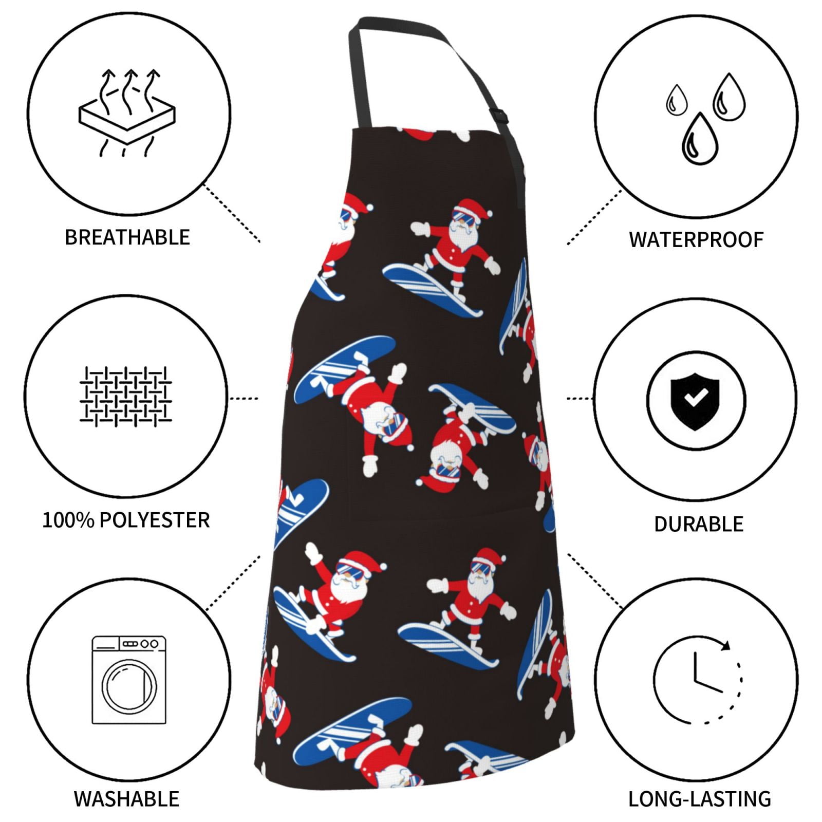 Kdxio Surfing Santa Apron with Pockets Adjustable Kitchen Aprons for Men Women Waterproof Aprons for Cooking,Drawing,Crafting, Baking Household Cleaning