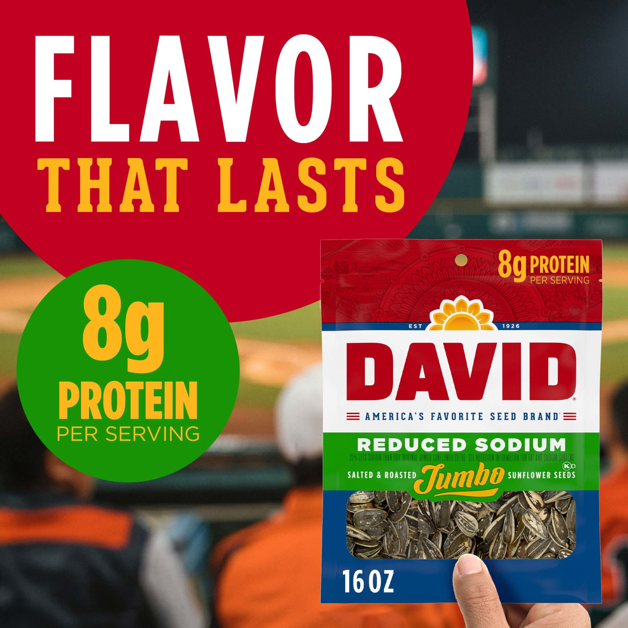 (3 pack) DAVID Reduced Sodium Sunflower Seeds, Original Flavor, 16 oz.