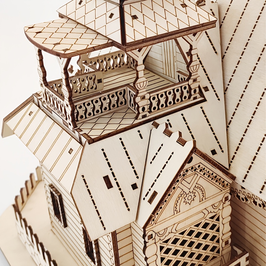 3D Puzzle House Hollow Villa Puzzle Model Kit, Villa DIY Model with LED Night Light, DIY Building Set for Adults, Home Decor, Miniature Diorama Kit, Valentine's Day Gift, Home Decoration