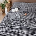 thumbnail image 6 of MooMee Gingham Sheet Set 100% Washed Cotton Linen Like Textured Extra Deep Pocket Breathable Lightweight 4-Piece (Black & White, Queen), 6 of 9