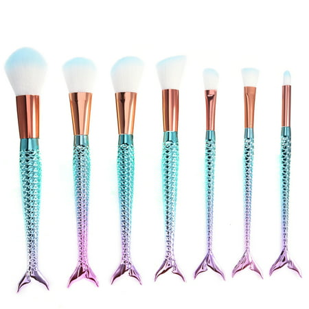 Makeup Brushes, 7 PCs Viugreum Makeup Brush Set Fishtail Shape Premium Cosmetic Brushes for Foundation Blending Blush Concealer Eye
